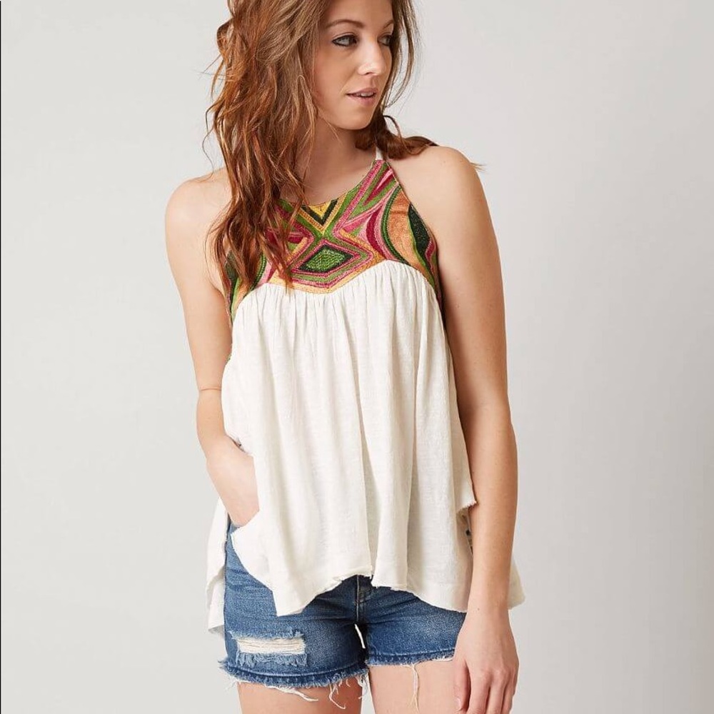 EUC Free People MED Embroidered Beach Date Tank